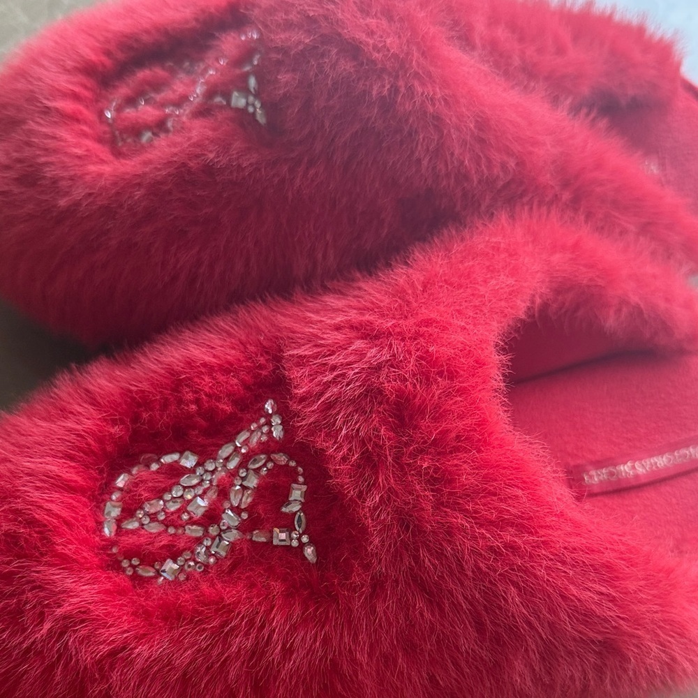 Victoria's Secret Red Fuzzy Slippers - Picture 5 of 5